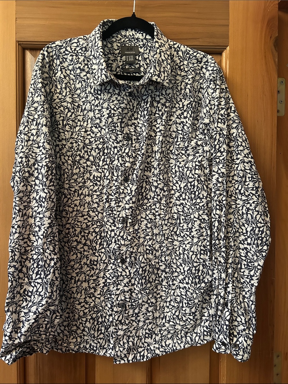 H&M White Shirt with Navy Leaf Print